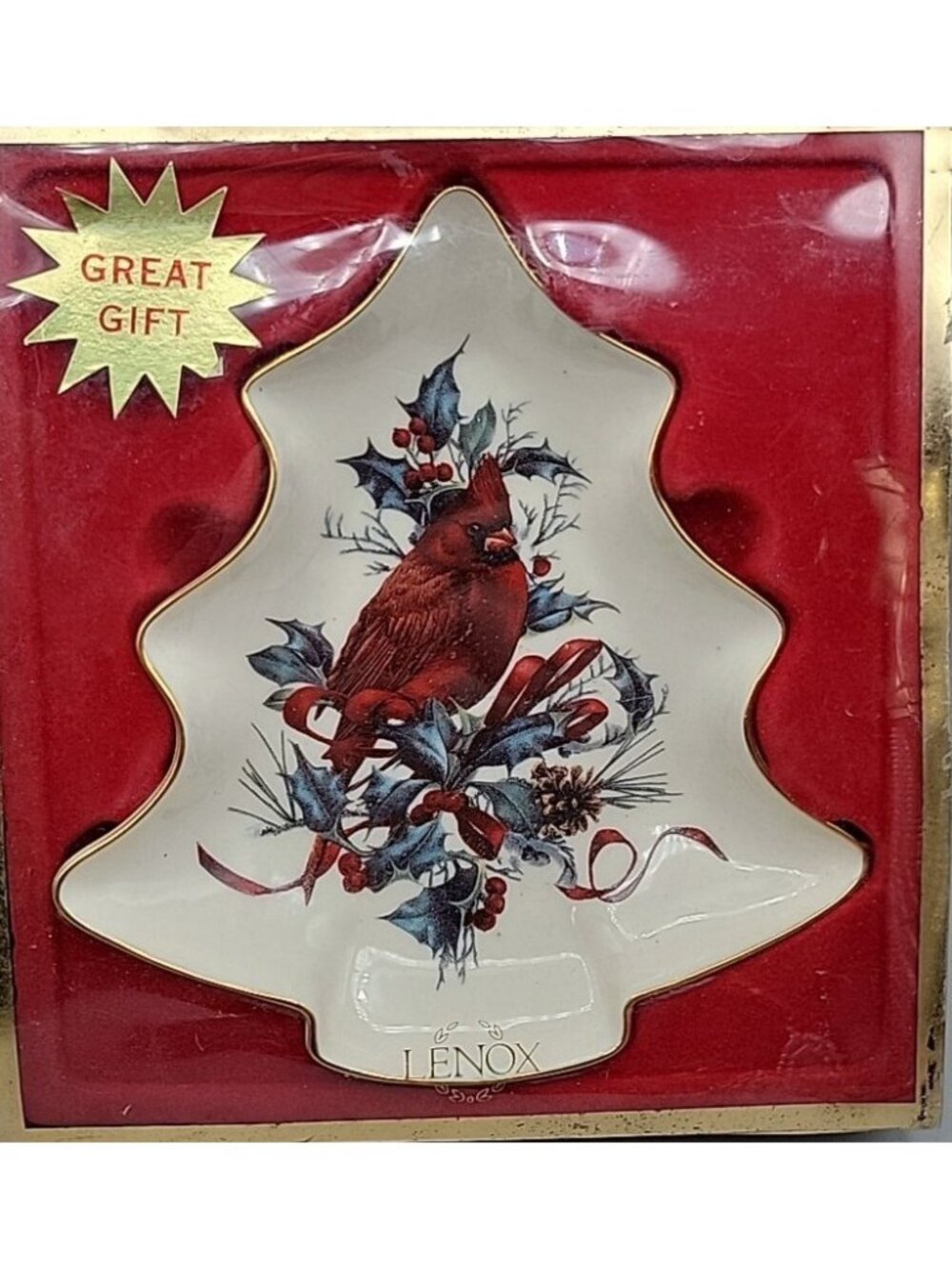 Lenox Winter Greetings Candy Dish Christmas Cardinal Tree Shaped Tray New In Box